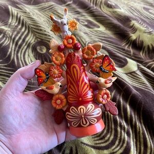 South American Peruvian Handmade Tree of Life Ceramic Painted Sculpture